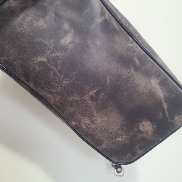 FreeBird Mara Distressed Gray Leather Marbled Large Travel Tote Shoulder Bag - Picture 6 of 8